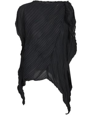 Issey Miyake Overhemden ,Zwart ,Polyester Wrinkled And Twisted Blouse