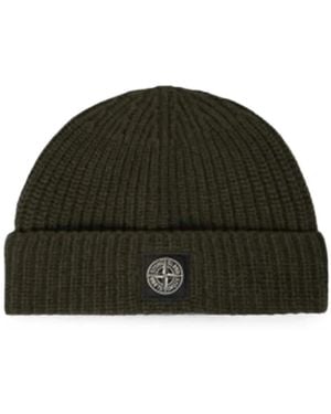 Stone Island Accessoires ,Groen ,Wol Ribbed Knit Beanie