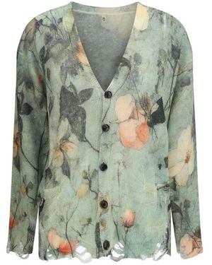 R13 Vintage Blumiges Leinen-Cardigan Mit V-Ausschnitt - Grün