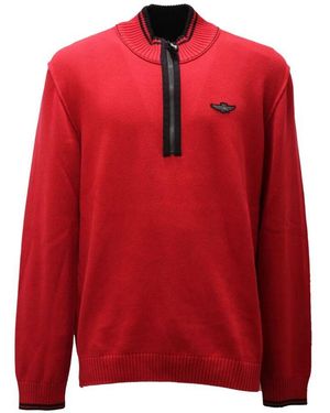 Aeronautica Militare Baumwollpullover Halbzip-Stil - Rot