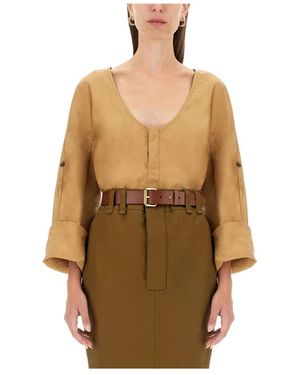 Saint Laurent V-Neck Popover Shirt - Bruin