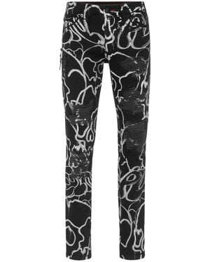 Philipp Plein Denim Hosen Super Straight Cut Skull&Bones - Schwarz