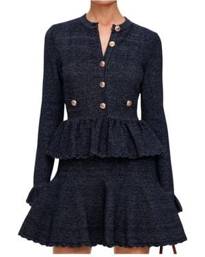 Self-Portrait Textured Knit Mini Jurk - Blauw