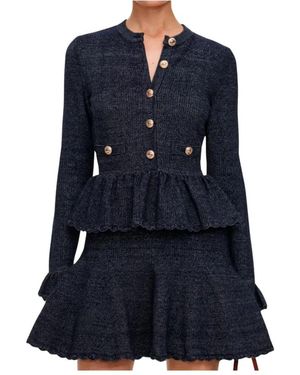 Self-Portrait Textured Knit Mini Jurk - Blauw