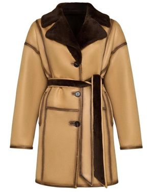 CESARE GASPARI Faux Reversible Shearling Mantel Mit Gürtel - Braun