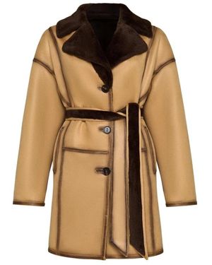 CESARE GASPARI Faux Reversible Shearling Jas Met Riem - Bruin
