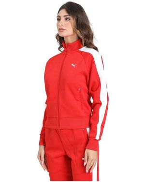 PUMA Hoodies & Sweatvesten ,Rood ,Rode Zip T7 Sweater Damesjas