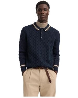 Bugatti Tops ,Blauw ,Wol Kabelgebreide Poloshirt Trui