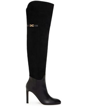 Elisabetta Franchi Over-The-Knee Laarzen Met Logo-Plaquette - Zwart