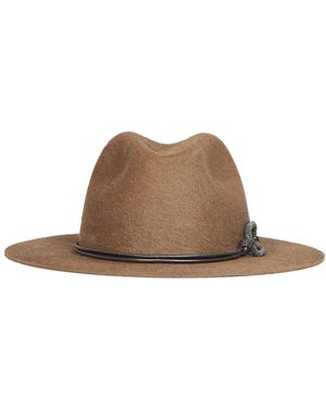 Brunello Cucinelli Accessoires ,Bruin ,Leer Felt Hat