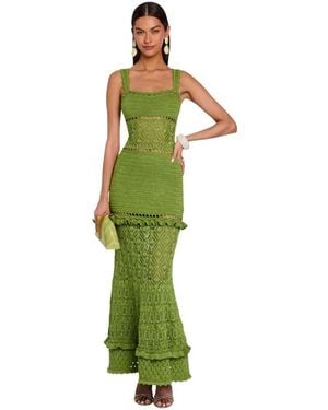 retroféte Kleedjes ,Groen ,Katoen Winona Crochet Jurk