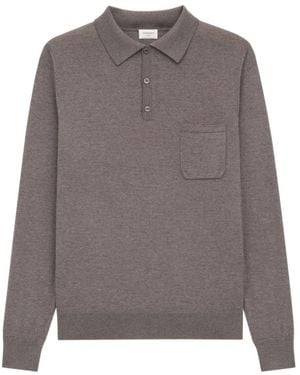 Saint Laurent Wool Long-Sleeve Polo Jumper - Grey