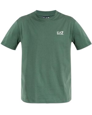 EA7 Logo Series Baumwoll-Jersey T-Shirt - Grün