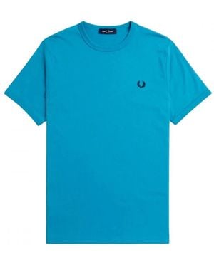 Fred Perry Ringer Azzurra Baumwoll T-Shirt - Blau