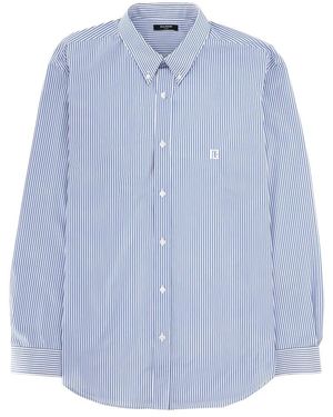 Balmain Overhemden ,Blauw ,Katoen Geborduurde Popeline Regular Fit Overhemd Met Streepjes