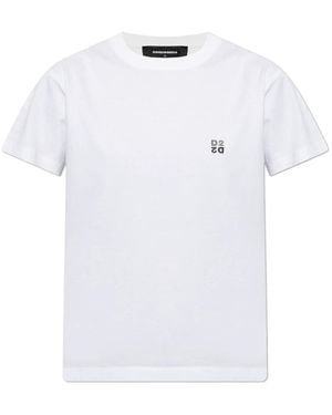 DSquared² Tops ,Wit ,Katoen T-Shirt Met Logo-Applicatie