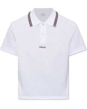Versace Tops ,Wit ,Katoen Geborduurd-Logo Katoenen Piqué Polo - Blauw
