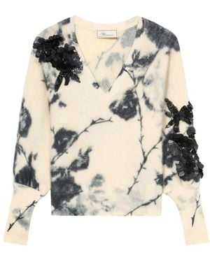 Blumarine Truien & Vesten ,Veelkleurig ,Wol Wollen & Kasjmier Trui Met 3D-Bloemenprint - Meerkleurig