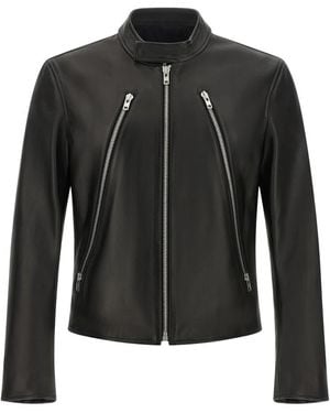 Maison Margiela 5-Ritssluiting Leren Jas - Zwart