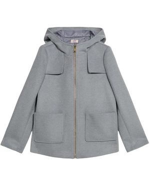 Oltre Kurzer Mantel Mit Reißverschluss Und Kapuze - Grau