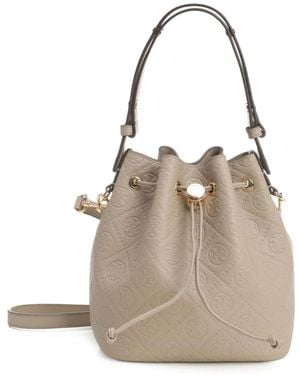 Tory Burch Leren Schoudertas Met Trekkoordsluiting - Naturel