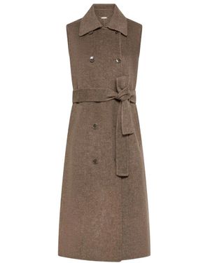 Seventy Jassen ,Bruin ,Wol Lange Gilet Van Wolmix, Dubbelzijdig