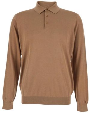 Kangra Tops ,Bruin ,Katoen Polo Shirt Met Lange Mouwen