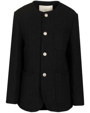 DUNST Collarless Tweed Jas - Zwart