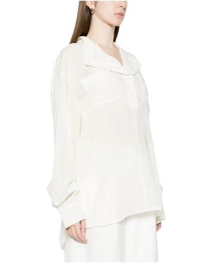 TOTEME Overhemden ,Wit ,Wol Blouse Met Overlappende Kraag