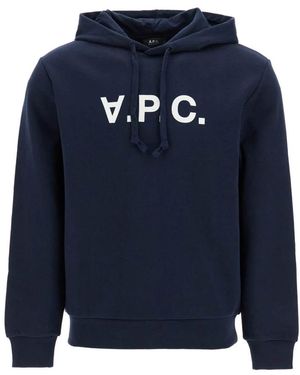 A.P.C. Hoodies & Sweatvesten ,Blauw ,Katoen Logo Print Hoodie Met Trekkoord