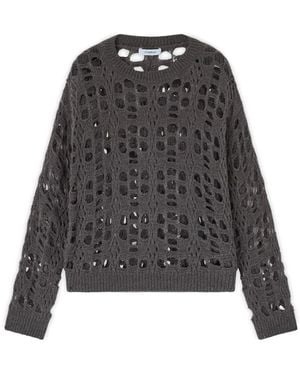 mötivi Pullover Aus Wollmischung Mit Lochmuster - Grau