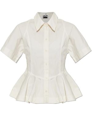 Ganni Overhemden ,Katoen Peplum Top - Wit