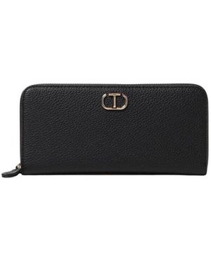 Twinset Schwarze Leder-Zip-Geldbörse