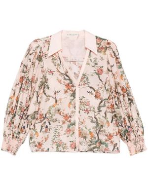 Alice + Olivia Floral Puff-Sleeves Shirt - Naturel
