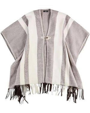 Fay Gestreifter Cape Mit Knebelverschluss Und Fransen-Details - Grau