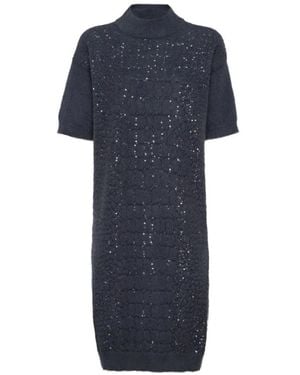 Brunello Cucinelli Blaues Krokodilmotiv Paillettenkleid