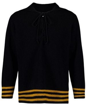 Bode Vintage Zwarte Gestreepte Wollen Trui