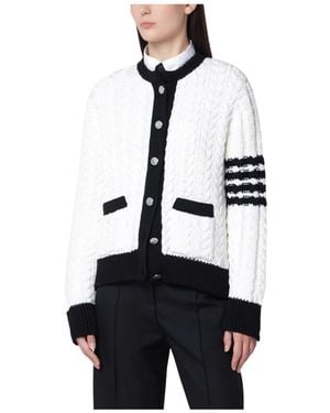 Thom Browne Aran Cable Crew Neck Cardigan - Schwarz