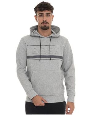 BOSS Kapuzenpullover Mit Logodruck - Grau