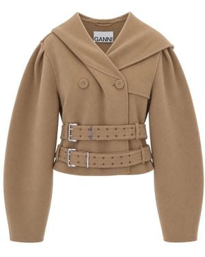 Ganni Double-Breasted Coats - Brown