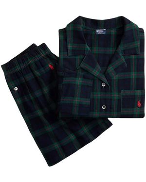 Polo Ralph Lauren Nachtkleding ,Veelkleurig ,Katoen Madison Plaid Flanellen Pyjamaset - Blauw