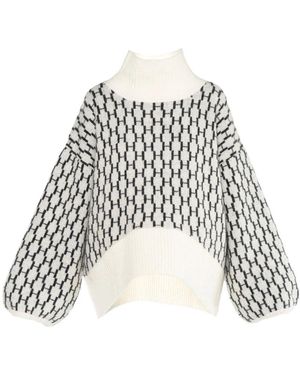 Hèst Neues Muster Schwere Strickoberteile Weiß - Schwarz