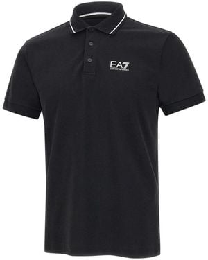 EA7 Tops ,Zwart ,Katoen Zwarte Polo Shirt Met Witte Piping