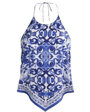 Alice + Olivia Tops ,Blauw ,Satijn Frenchie Handkerchief Halter Top