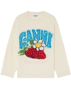 Ganni Round-Neck Knitwear - Blanc