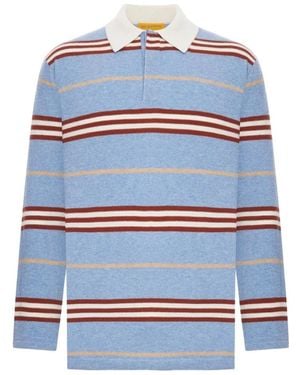 Guest In Residence Blau Gestreiftes Polo Langarmshirt