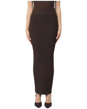 Max Mara Rokken ,Bruin ,Polyester Aprile Ribgebreide Maxi Rok - Zwart