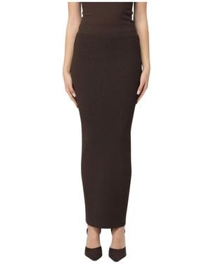 Max Mara Rokken ,Bruin ,Polyester Aprile Ribgebreide Maxi Rok - Zwart