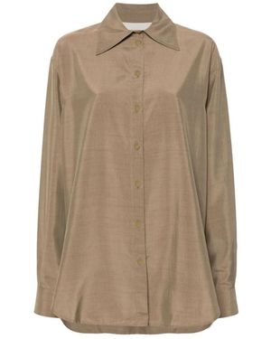 Quira Overhemden ,Bruin ,Zijdeblend Oversized Geknoopt Overhemd - Naturel