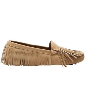 SCAROSSO Wildleder Driving Schuhe Mit Fransen - Natur